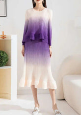 HEYFANCYSTYLE Women's Couture Ombre Designer Japanese Plissé Skirt & Top